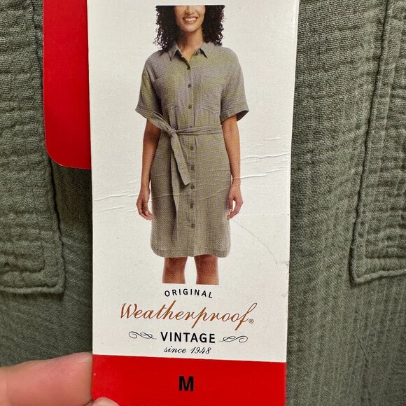 New Weatherproof Women's Gauze Midi Dress Size M Green Adjustable Belt At Waist - Picture 13 of 14